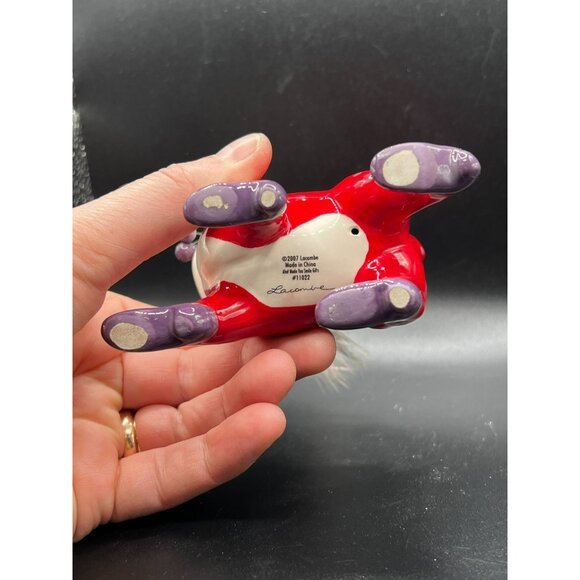 WhimsiClay by Amy Lacombe Cat Figurine GINNY 2007 #11022 with Tag Red w/ Feather - Picture 6 of 9